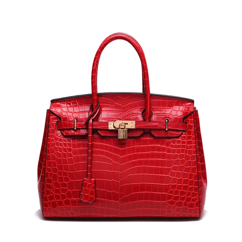 Trendy Luxury Ladies Red font b Handbag b font Occident Style Crocodile Printing Designer Top Quality