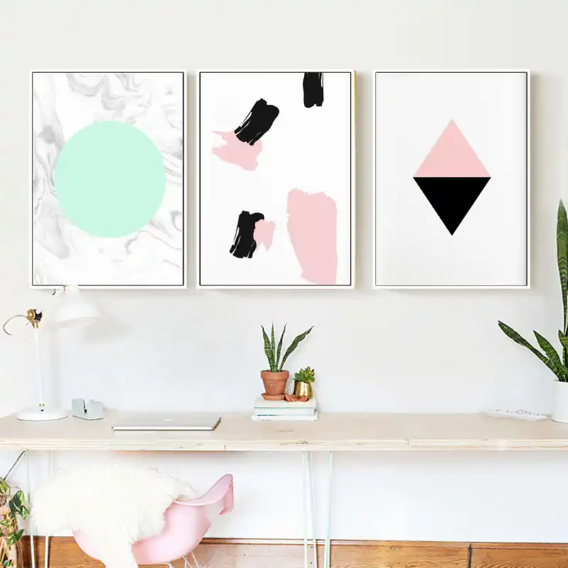 Affiche avec motif géométrique moderne, affiche noir et rose, peinture sur  toile | AliExpress