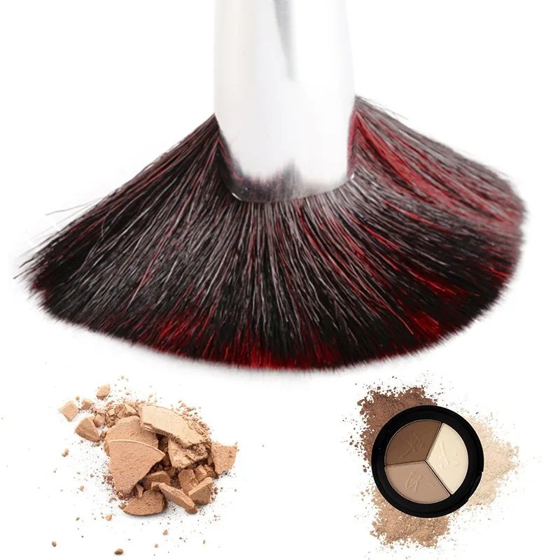 Горячая Pro Макияж большой вентилятор Форма козьей шерсти Blush Brush Мощность Фонд Красота Косметические румяна