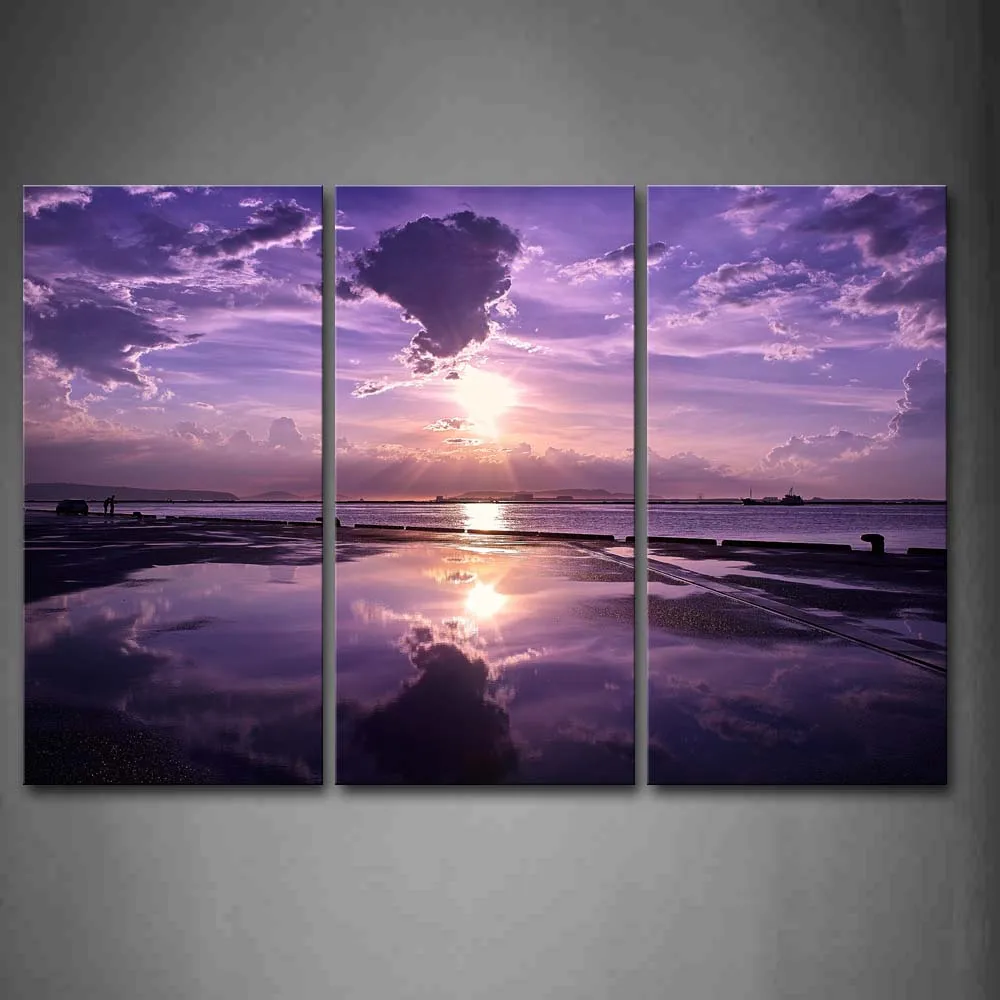 3 Панели без рамки настенные художественные фотографии фиолетовый отражающий