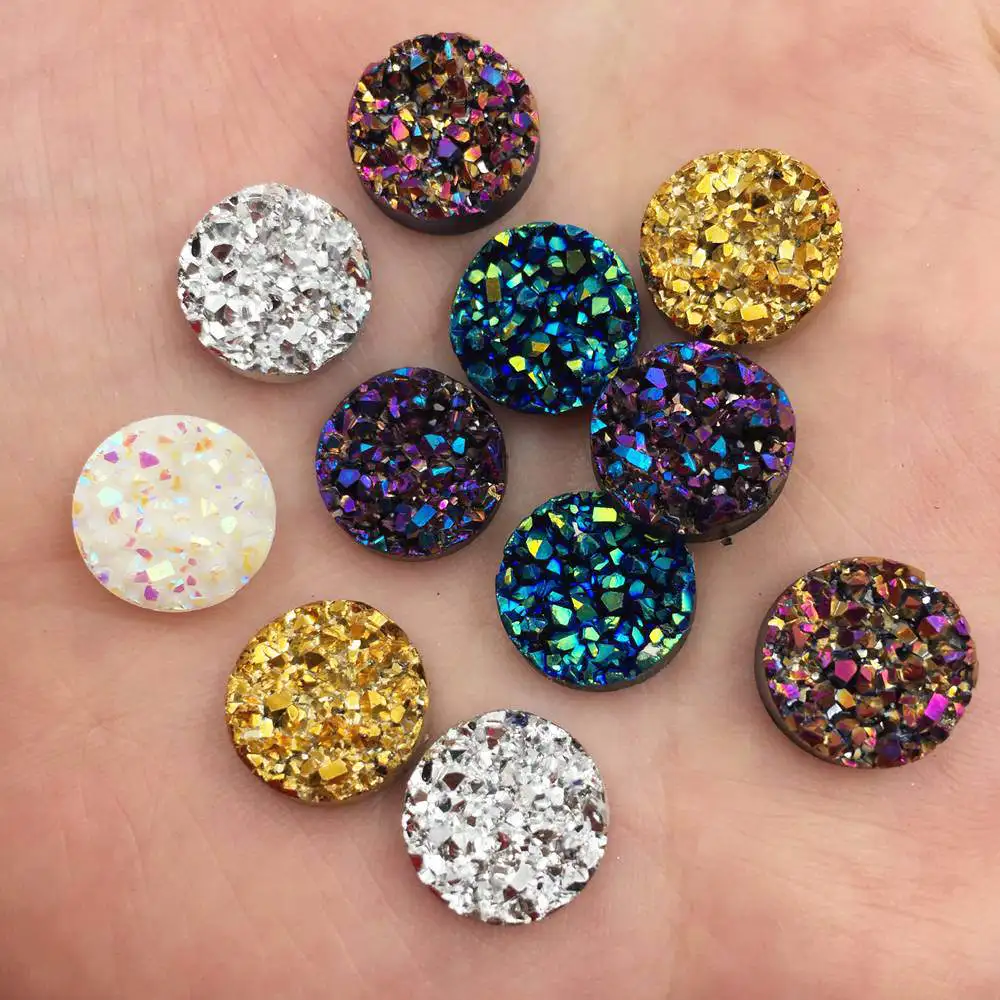 

40pcs Shiny AB Resin 12mm Round irregular surface crystal Ore flatback rhinestone Ornaments DIY Wedding appliques craft SW61