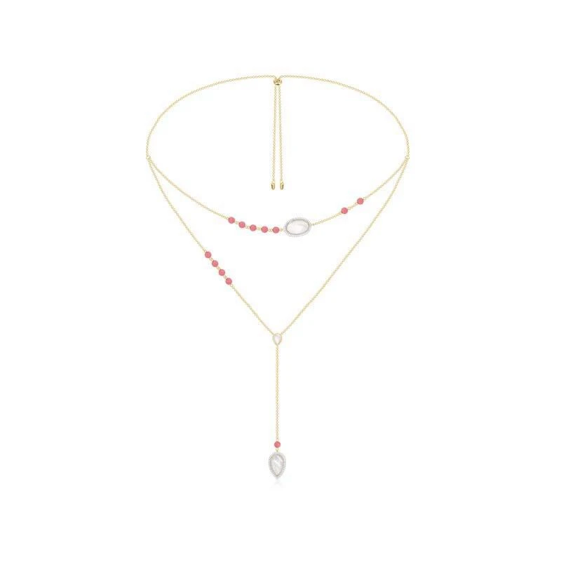 Роскошный Цирконий 925 стерлингового серебра розовый коралл бусы длинная цепочка