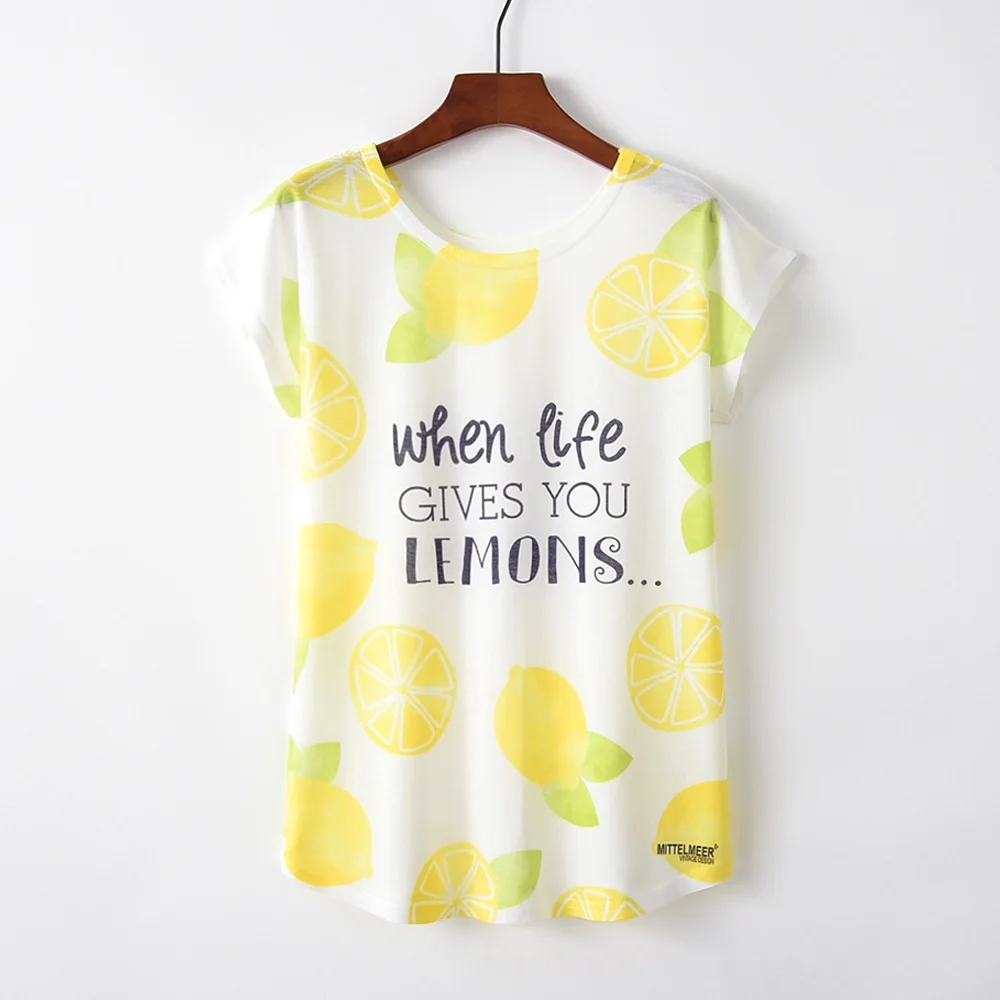 Summer Autumn Women T-Shirts for Girls Harajuku Kawaii Cute Style Bird Print Loose T-shirt New Casual Lady Short Sleeve Tops Tee - Цвет: M049 Lemon