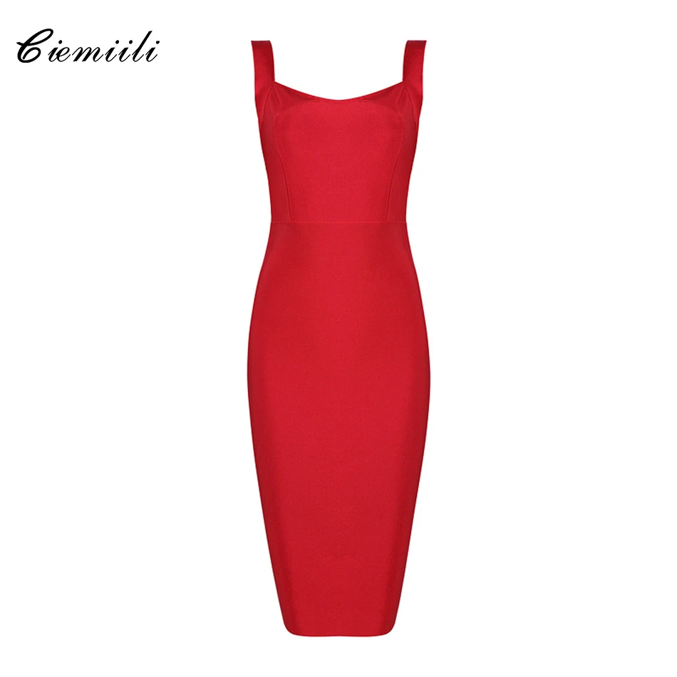 

CIEMIILI Spaghetti Strap Backless Bandage Ladies Dress Elegant Strapless Knee Length Bodycon Back Zipper 2018 Stylish Club Wear