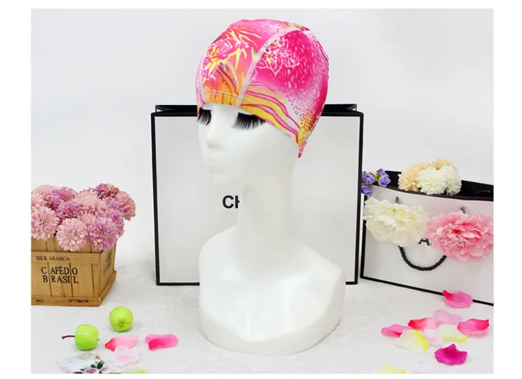 Новейшая эластичная Женская шапочка для плавания из нейлона и спандекса, шапка с принтом, свободный размер для женщин, женская пляжная шапка, шапочка для купания, 20 цветов