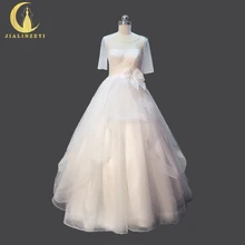 Rhine Real Sample Image Half Sleeves Floor Length Crew Neck Lace Ball Gown Bridal gown Wedding Dresses 2017