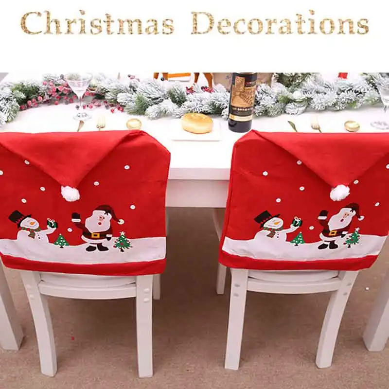 

New Year Christmas Chair Back Covers Decoration Santa Clause Red Hat holiday ornaments Party Dinner Table Decor Xmas Cap Sets