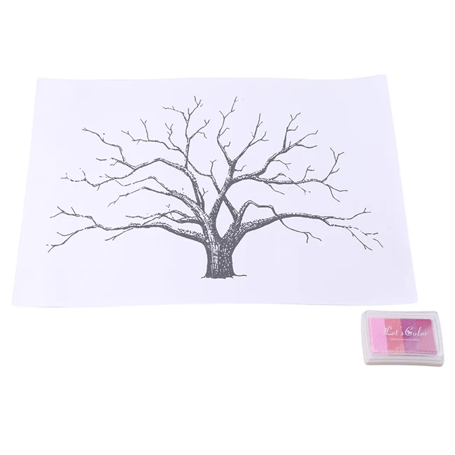 Персонализированная Картина на холсте, отпечаток пальца, свадебное дерево, гостевая книга, свадебные подарки, сделай сам, украшение для вечеринки на день рождения - Color: Pink tree