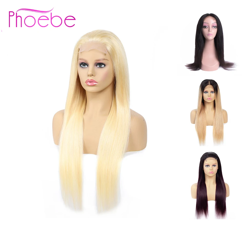 

Phoebe 4x4 Lace Front Human Hair Wigs #613 1B/27 1B/99J Pre Plucked For Black Women Remy Hair Peruvian Straight Lace Front Wig