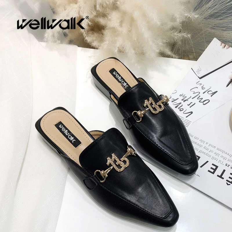 Wellwalk Classics House Slippers Women Unicorn Flat Shoes Open Back Ladies Slides Pointed Toe Loafers Elegant Style Office Lady | Обувь