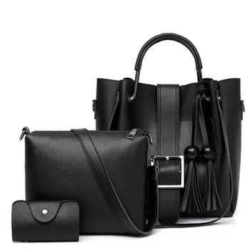 

Woman bag Set 2019 New Fashion 3 Piece Composite Shoulder Messenger Bags PU Leather Solid Handbag travel Tote bag