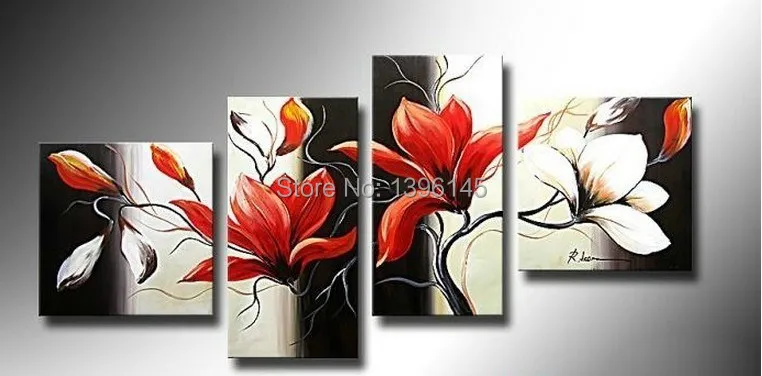 

Free Shipping Red Color Painting The Magnolia Modern Abstract Handmade Oil Painting On Canvas Hand Picture Wall Art Gift