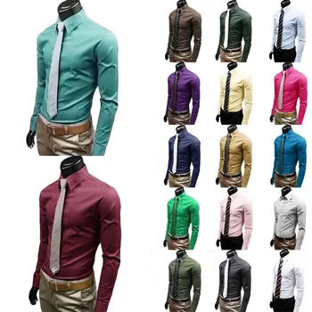 

Men Long Sleeve Shirt Cotton Social Solid Business Slim Fit Turndown Collar Shirts Clothing TC21