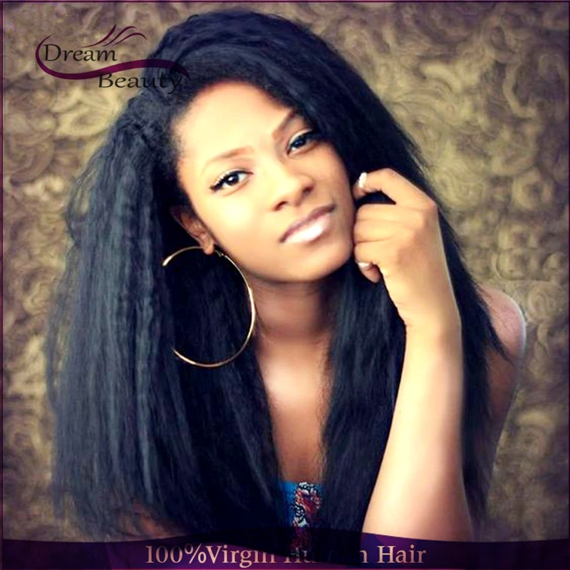 

Unprocessed Brazilian Full Lace Human Hair Wig Kinky Yaki Glueless Full Lace Wig For Black Women Kinky Straight Lace Front Wig
