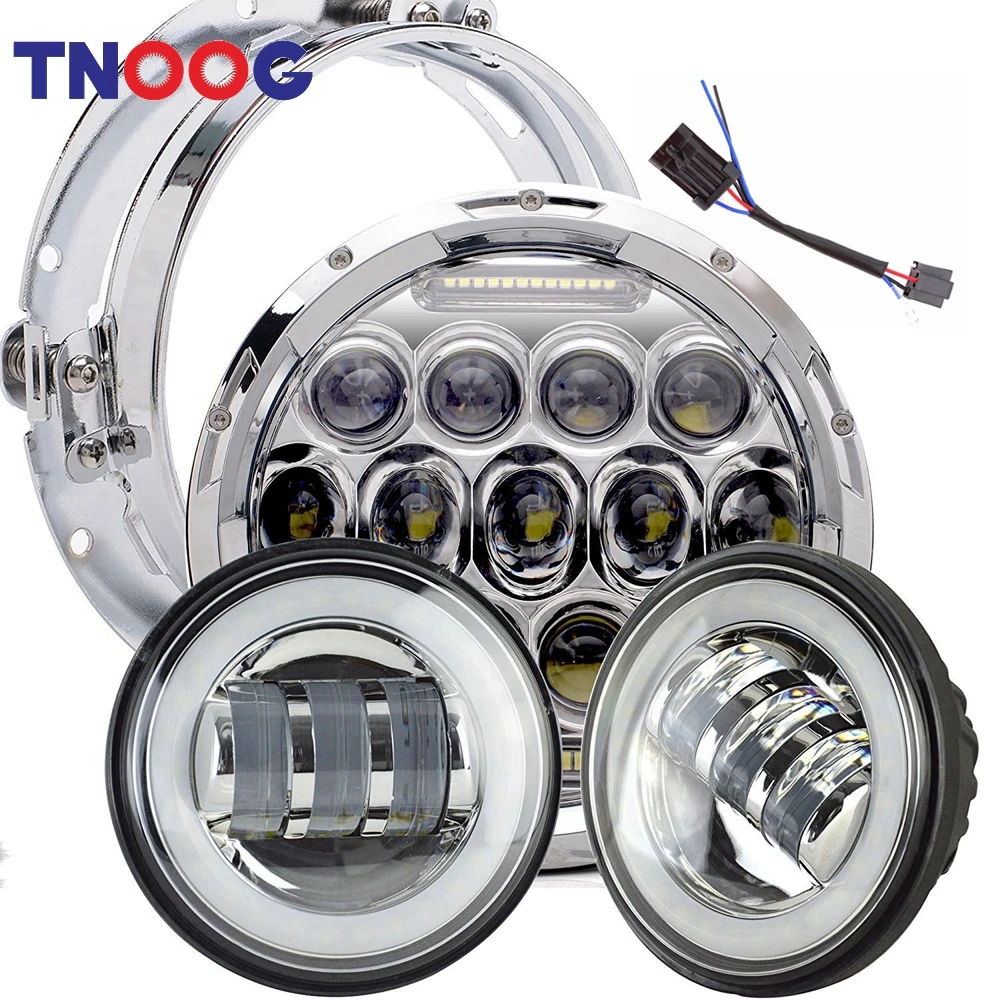 7" Round LED Headlight 4.5" Fog Passing Lights For HARLEY FLHTCU FLSTC