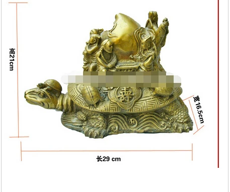 

B0601 320Copper Dragon Feng Shui Turtle longevity peach bronze ornaments of three evil 21cm statue