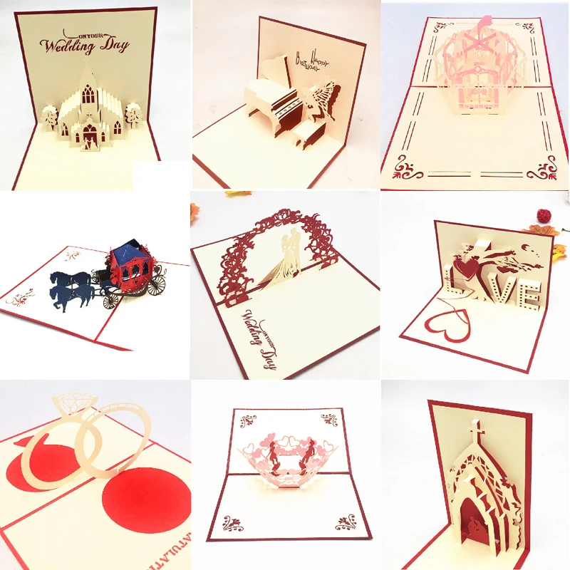  50Pcs 3D Cards Wedding Invitations Party Invitation Valentine's Gifts Wedding Greeting Card Anniver - 33053557903