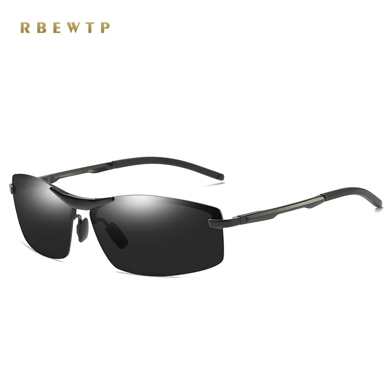 RBEWTP бренд фотохромные Солнцезащитные очки Мужские поляризационные очки без оправы для вождения HD линзы солнцезащитные очки UV400 оправа очки Gafas De So - Цвет линз: Black