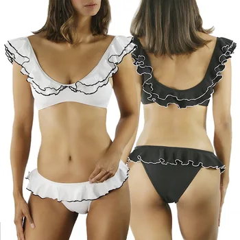 

New Ruffle Shoulder Bikinis Women Sexy Falbala Swimsuit Ruffled Bikini Set Push Up Swimwear Beach Wear Scoop Neck Bathing Suits