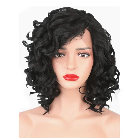 Strongbeauty para Mulheres Perucas de Cabelo Dianteira do Laço Preto Encaracolado Sintético Médio Peruca Naturais