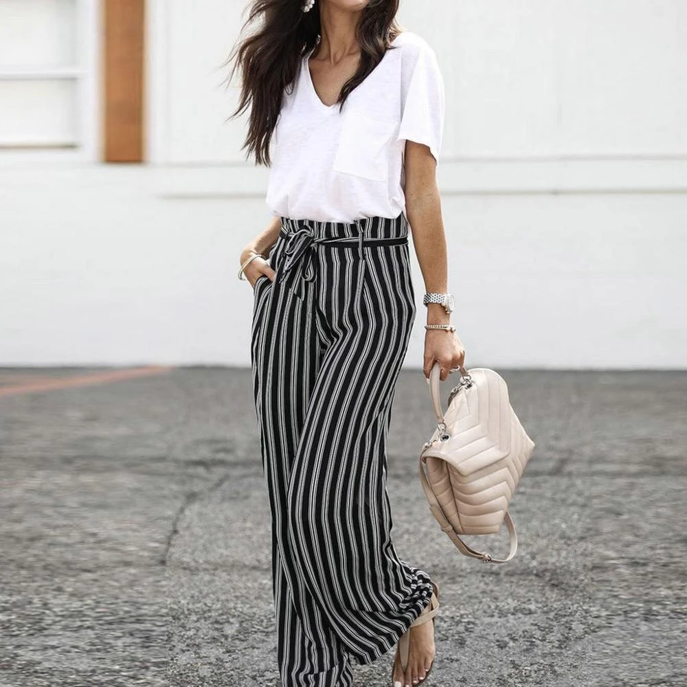 Black And White Striped High Waisted Wide Leg Pants Black And White Striped High Waisted Wide Leg Pants