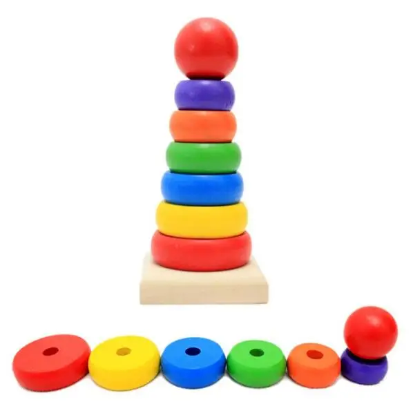 

Rainbow Stacker ferrule piles tower piles of high sets column wooden toys Baby Toys Geometric Blocks Educational toys gift