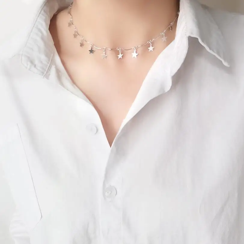 silver color 925 пробы серебро милый Danity Очаровательная подвеска в форме звезды Цепочки и ожерелья Рождественский подарок тонкая цепь серьги с подвесками в виде звезд из Цепочки и ожерелья Для женщин ювелирные изделия - Окраска металла: silver color