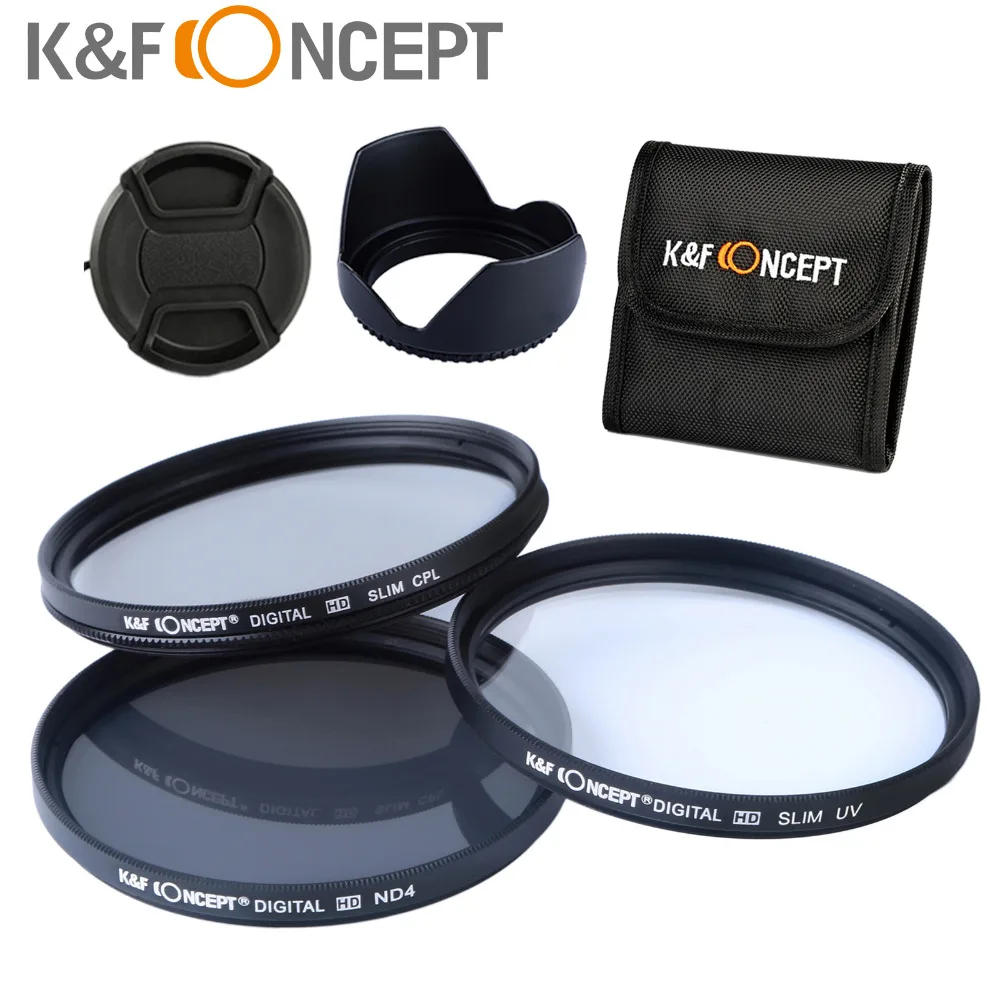 Комплект фильтров для объектива K &amp F CONCEPT 58 мм UV CPL ND4 бленда Canon EOS 1100D 60D 70D 600D 650D 700D