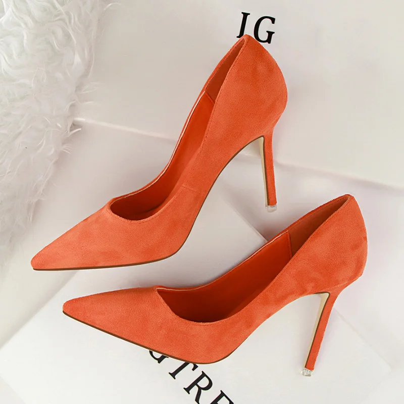 

Women Pumps Sexy High Heels Bride Wedding Shoes Red Suede Thin Heels Women Shoes Concise Stiletto Pointed Toe Ladies Shoe