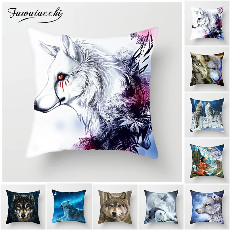Fuwatacchi Cute Dogs Cushion Covers Dog Couple Pillow Covers for Home Sofa Decor Funny Flowers Manor Square Plush Pillowcases