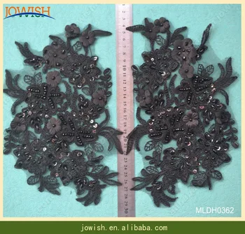 

6pcs Victorian 3d Flower Venice Lace Applique for wedding dress, Black Beaded Lace Applique