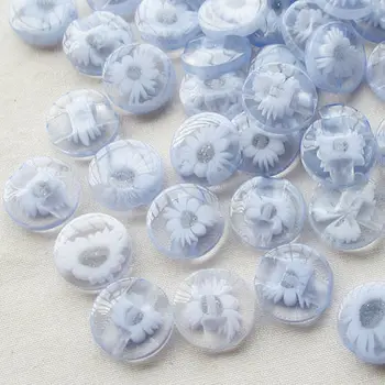 

50pc Lots 14mm blue color flower Plastic Buttons sewing/appliques/craft