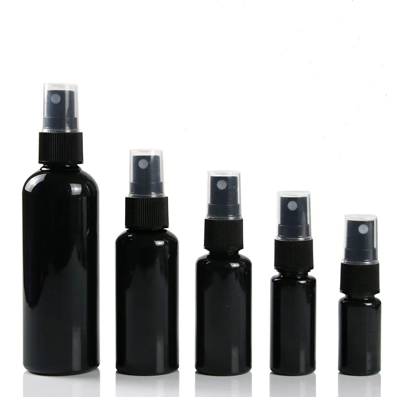 

Spray Mist Bottle Plastic Black Cosmetic Packaging 10ML 20ML 30ML 50ML 100ML Empty Travel Toner Refillable Packaging Bottles