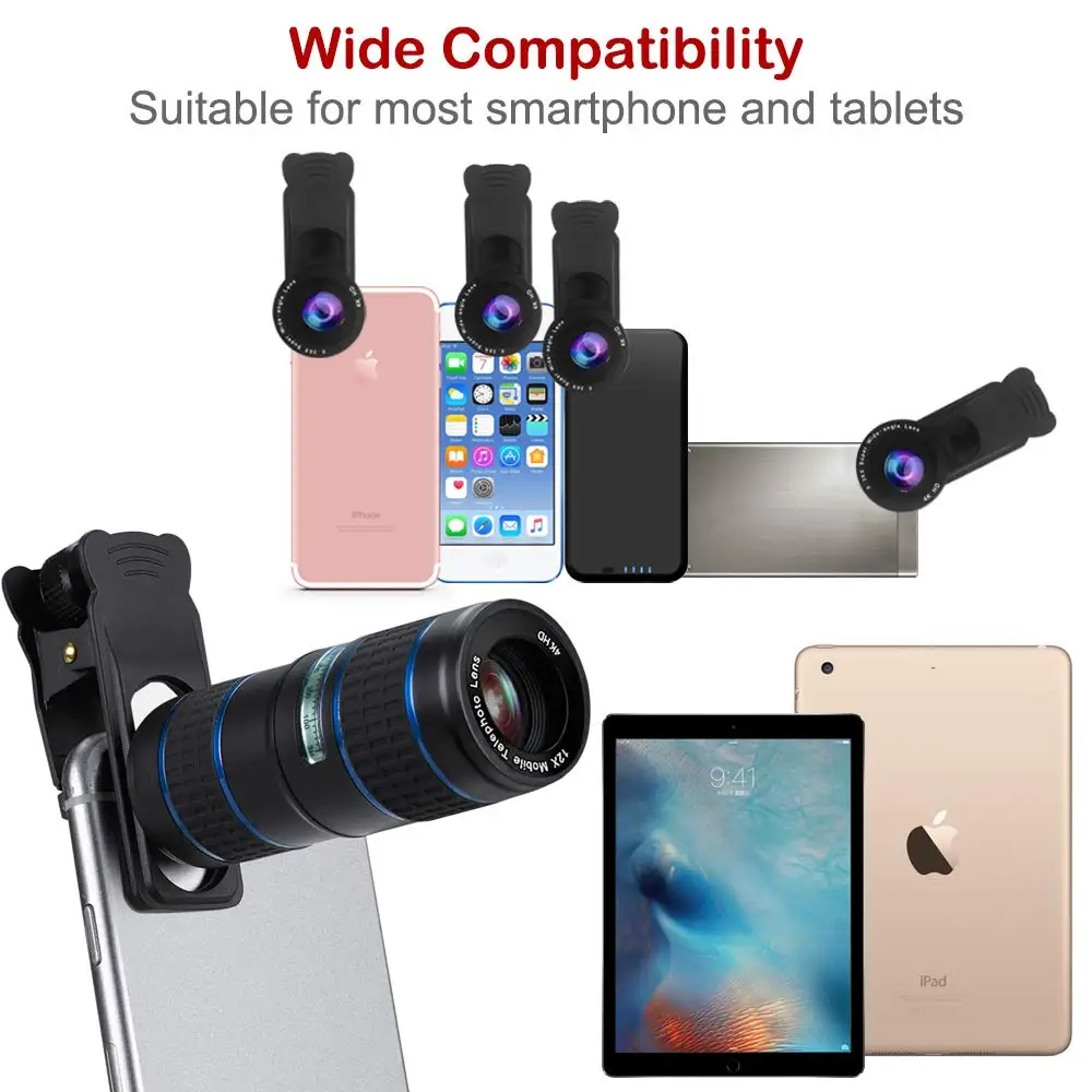 Cell Phone Camera Lens 5 in 1 Cell Phone Kit - 12 X Telephoto Zoom Lens & 0.36 X Super Wide Angle Lens + 15 X Macro Lens  fisheye 7