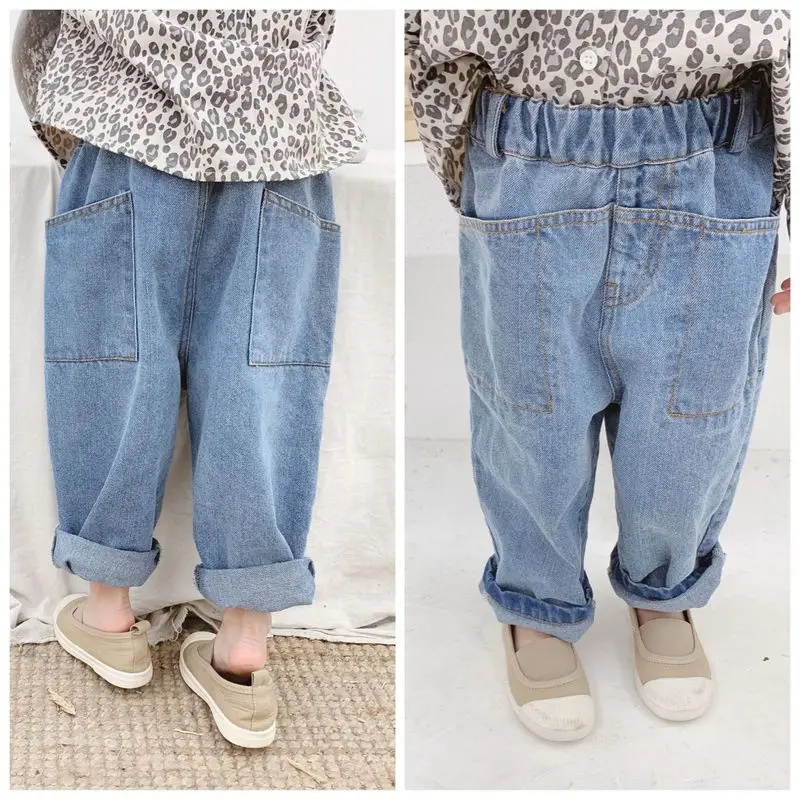 

Spring and Autumn Kids'New Kids' Jeans, Boys'and Girls' Trousers, Hallen Trousers, Fashionable and Handsome Unisex Harem Pants
