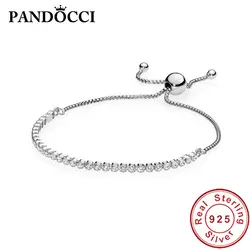 PANDOCCI 100% Серебро 925 пробы 1:1 оригинальный сверкающая Нить Браслет 590524CZ Современный Изысканный Lucky Для женщин Jewelry подарки