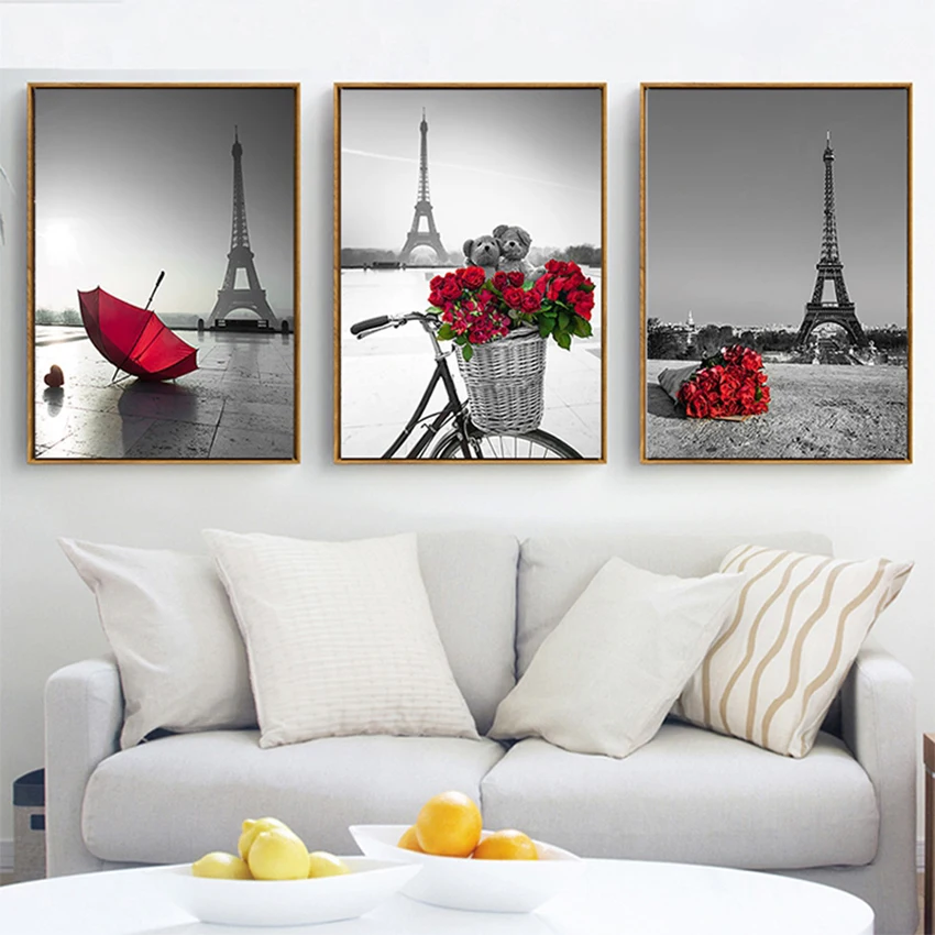 us $2.99 |asapfor paris eiffel tower nordic print wall pictures for living  room decor red rose canvas paintings for girls bedroom posters-in painting