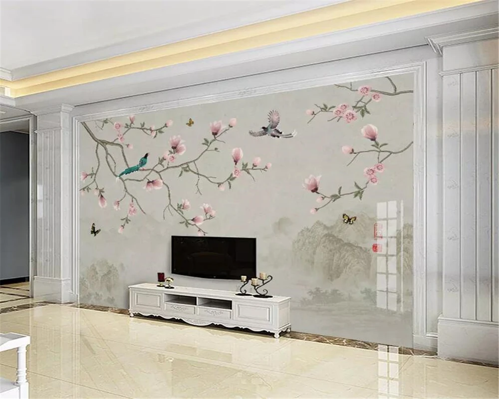 Beibehang индивидуальные гостиная диван фон стены 3d обои ручной росписью Магнолия обои птица для обои для детской комнаты