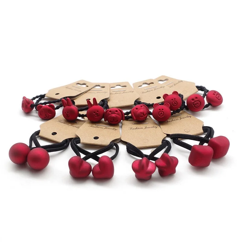 

2 pieces Cut Cartoon Matt Red Princess Headwear Elastic Hair Bands Girls Headdress Tie Gum Ropes Hair Accessories