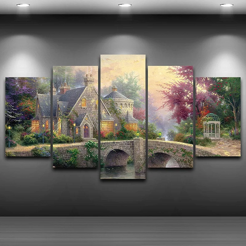 

Wall Art Framework Home Decor HD Printed Bridge Poster 5 Pieces Modular Pictures Classic Landscape Oil Painting On Canvas PENGDA