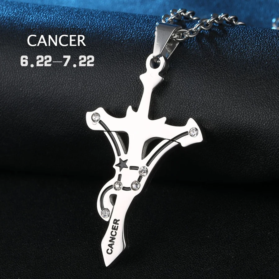 HOBBORN Classic Twelve Constellation Pendants & Necklaces Titanium Steel CANCER Men Women Charm Necklace Friendship Jewelry Gift