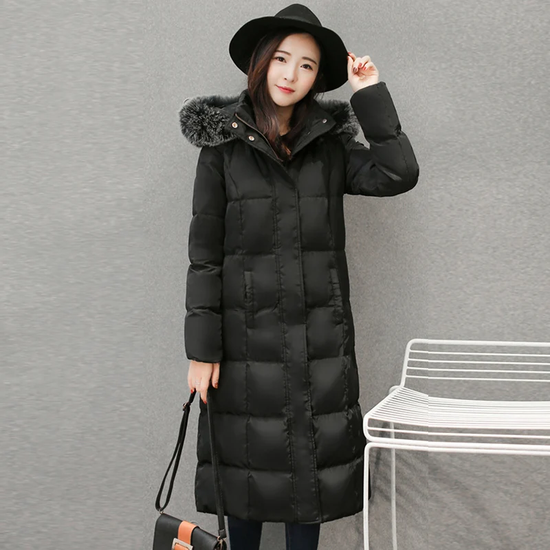 2018 New Women Down Coat Faux Fox Fur Collar Hooded Down Jacket Long Outerwear Solid Color Zippered Thick Warm Winter Coat OK964 2018 New Women Down Coat Faux Fox Fur Collar Hooded Down Jacket Long Outerwear Solid Color Zippered Thick Warm Winter Coat OK964