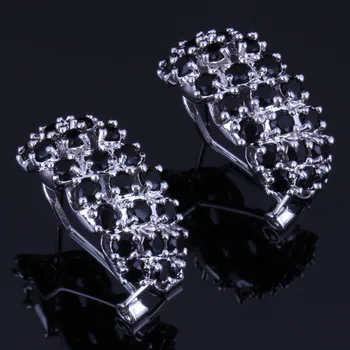 

Dazzling Black Cubic Zirconia Silver Plated Clip Hoop Huggie Earrings V0880
