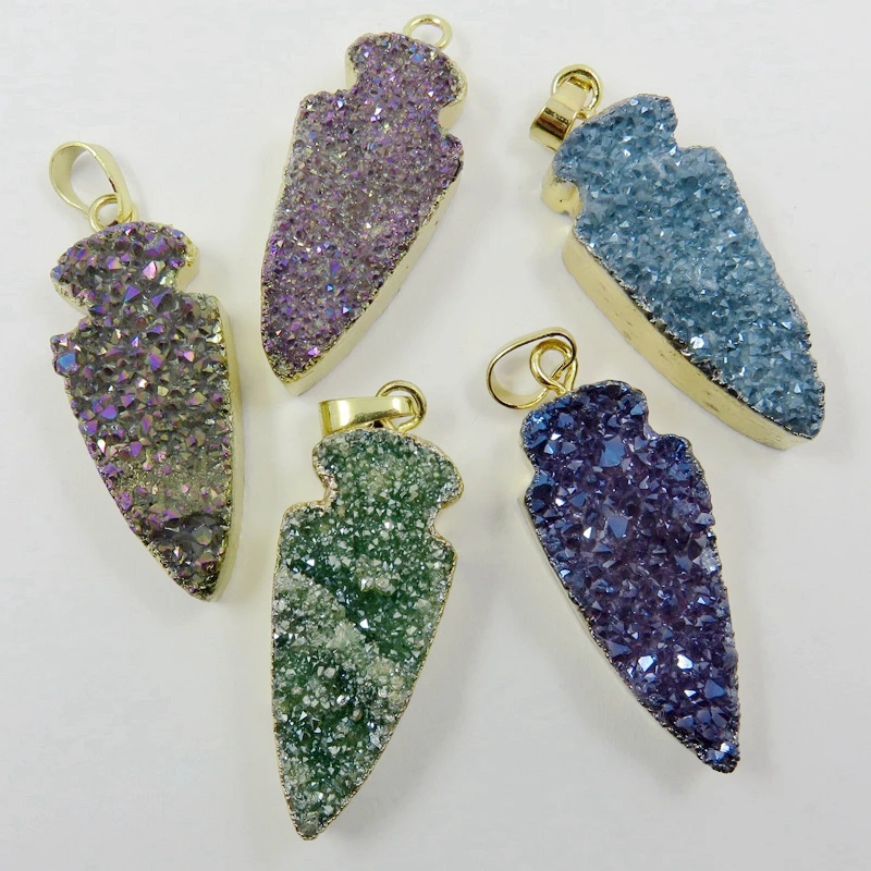 

HanKun 24k Gold Electroplated Edge Arrowhead Quartz Druzy Pendant