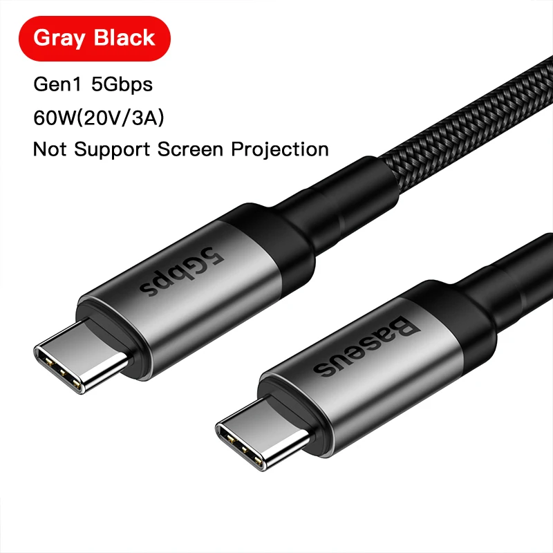 Baseus USB 3,1 type C-USB C кабель для MacBook Pro 100 Вт PD Quick Charge 4,0 3,0 USBC зарядное устройство для samsung S10 S9 huawei P30 P20 - Цвет: Gray Gen 1 60W