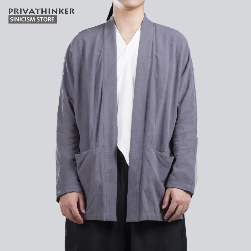 Sinicism магазине из хлопка и льна рубашка с длинными рукавами Для мужчин кимоно Китайская традиционная Открыть стежка рубашки мужские