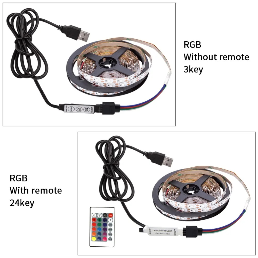 USB DC 5 В Светодиодная лента 50 см 1 м 2 м 3 м 4 м 5 м SMD 2835 кабель питания 3Key гибкий светильник Настольная лампа Декор экран ТВ светильник ing фон