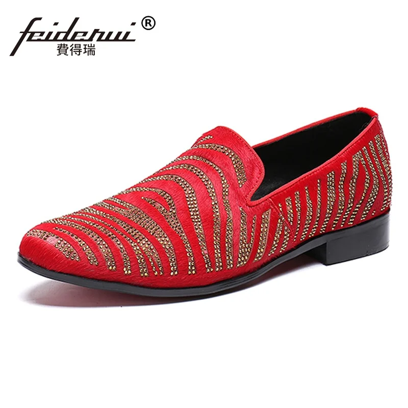 Sapatos Mocassim Size Toe Dos Festa Casuais Vermelho Da Homem Genuíno Couro Fora Strass Slip Sl217 Rodada De Casamento Plus Lado On Pele Homens Do nH0qFdYx0w