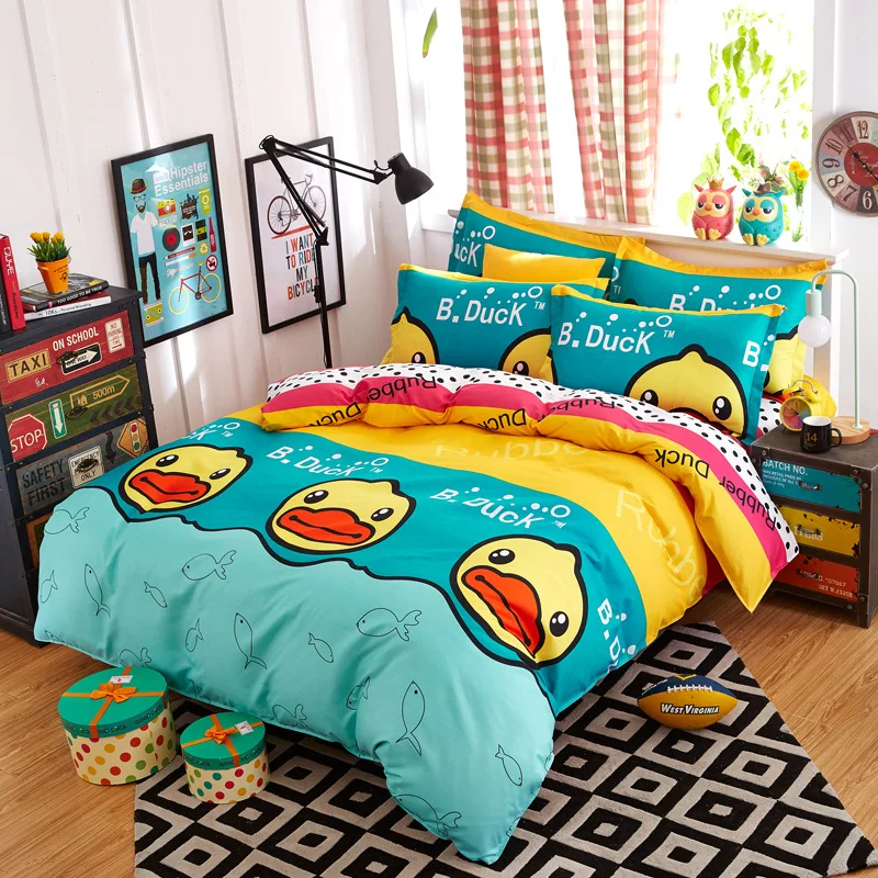 

New Cartoon Pandon Yellow Duck Reactive Printing Bedding Set Duvet Cover Pillowcase Bed Sheet 3/4Pcs Twin Full Queen King S