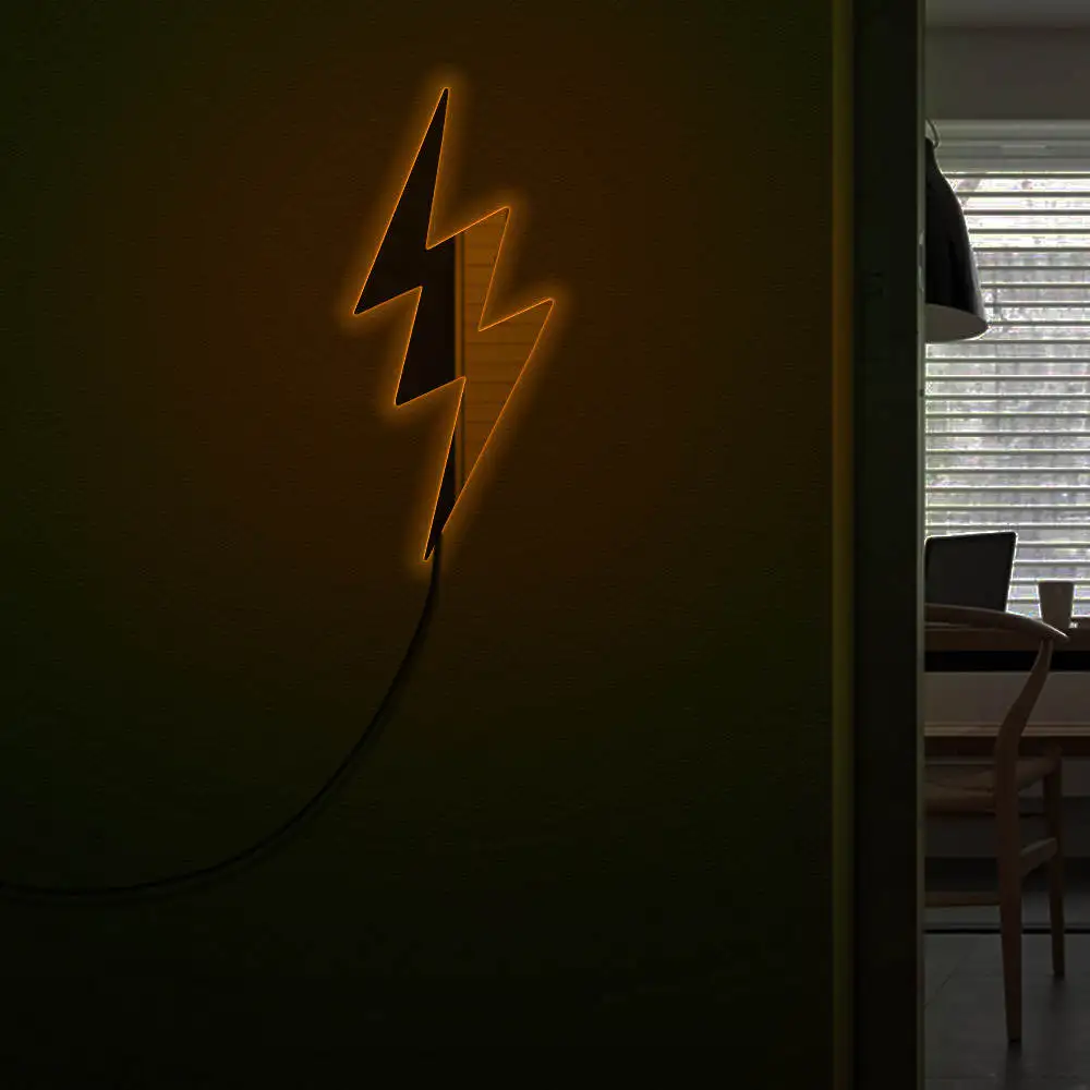 

Lightning Bolt Mirror with LED illumination Flash Silhouette Thunderbolt Storm Electrical Power Voltage LED Hanging Light Lamp